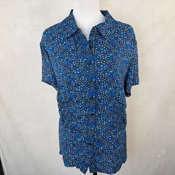 Style&Co Woman Blouse Sz 20W Floral Peplum Pleated Short Sleeve Button Up Lined - Picture 1 of 7